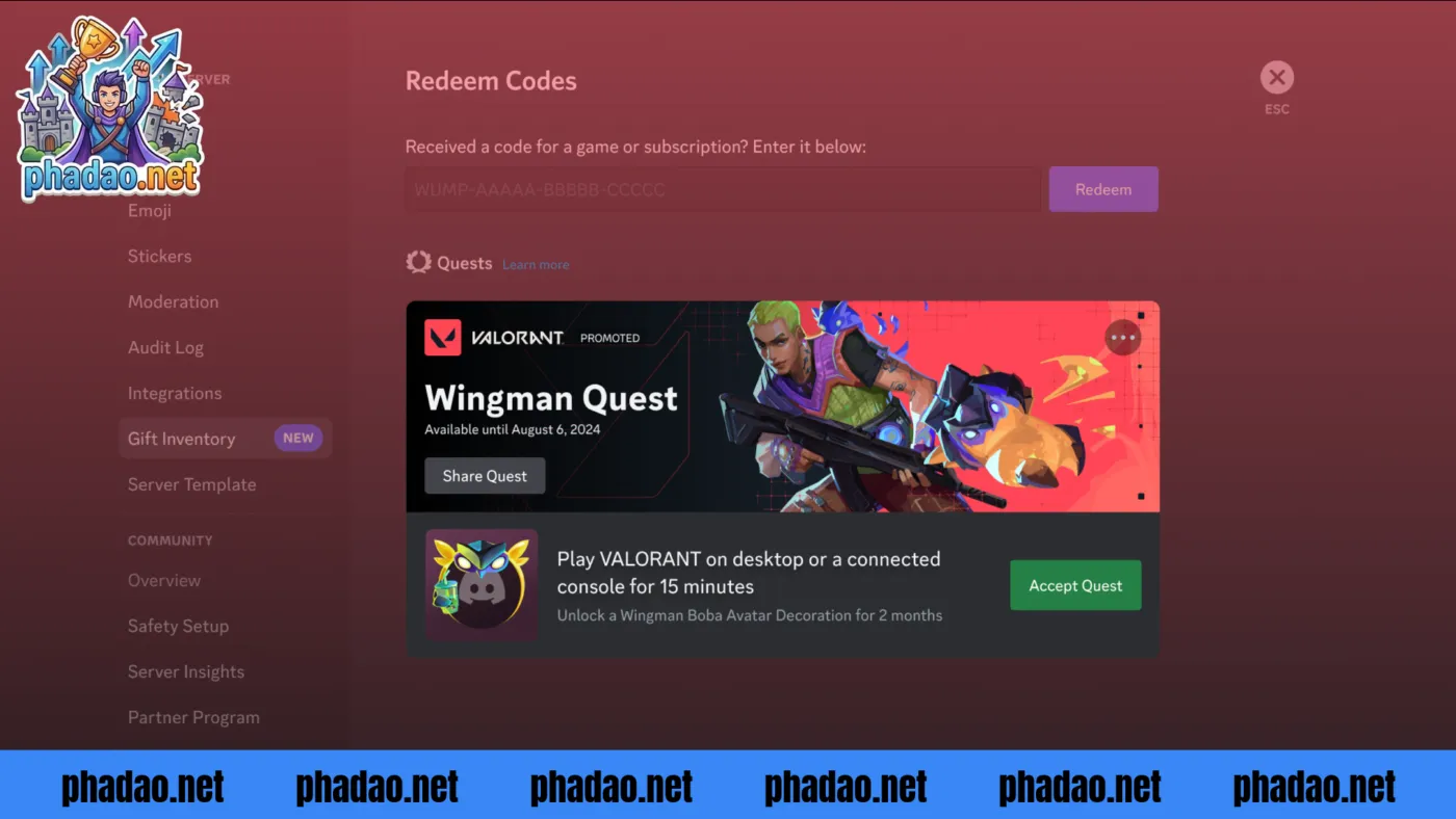 Minh họa các sự kiện và hoạt động nổi bật trong cộng đồng Valorant Discord như Val Quest